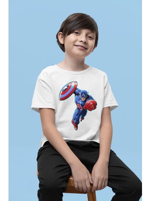 Kaptan Amerika Baskılı Unisex Avengers Film Kahramanı Çocuk Tişört (1-12 Yaş)