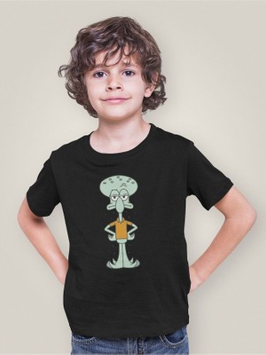 Süngerbob Squidward Baskılı Unisex Çizgi Film Çocuk Tişört (1-12 Yaş)
