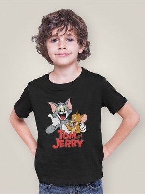 Tom ve Jerry Baskılı Unisex Çizgi Film Çocuk Tişört (1-12 Yaş)