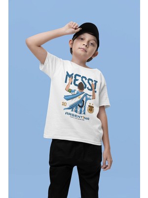 Messi Argentina 10 Baskılı Unisex Futbolcu Çocuk Tişört (1-12 Yaş)