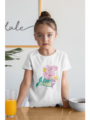 Tasarım Peppa Pig Baskılı Unisex Çizgi Film Çocuk Tişört (1-12 Yaş)