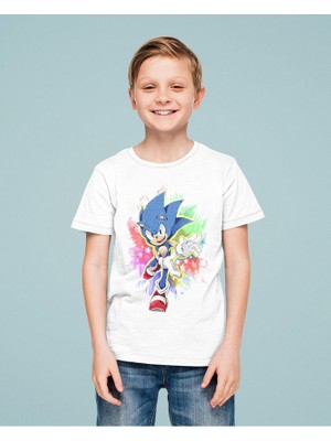 Tasarım Sonic Baskılı Unisex Çizgi Film Çocuk Tişört (1-12 Yaş)