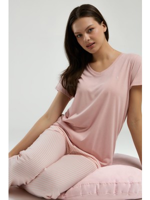 Pierre Cardin Kadın V Yaka Kısa Kol Çizgili Pijama Takım