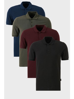 Buratti Pamuklu Regular Fit Düğmeli Polo Yaka 4'lü Paket T Shirt Erkek T Shirt 5902127S4