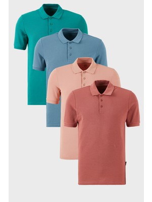 Buratti Pamuklu Regular Fit Düğmeli Polo Yaka 4'lü Paket T Shirt Erkek T Shirt 5902127S4