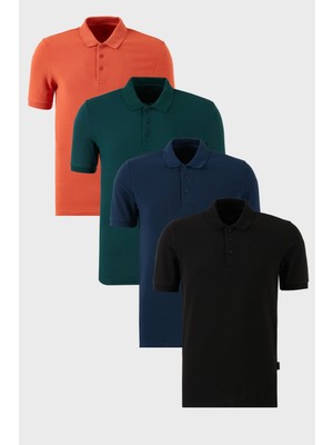 Buratti Pamuklu Regular Fit Düğmeli Polo Yaka 4'lü Paket T Shirt Erkek T Shirt 5902127S4