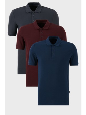 Buratti Pamuklu Regular Fit Düğmeli Polo Yaka 3'lü Paket T Shirt Erkek T Shirt 5902127S3