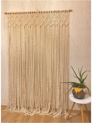 Ekru Makrome Perde, Şık ve Doğal Görünümlü Ev Dekoru Aksesuarı