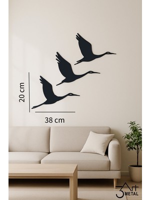 Siyah Metal Turna Kuşu Duvar Dekoru – 3’lü Minimalist Tasarım