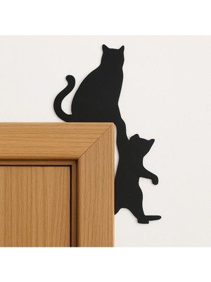 Siyah Dekoratif Kedi Kapı Perdevazı Duvar Süsü Yapışkanlı Şık Tasarım