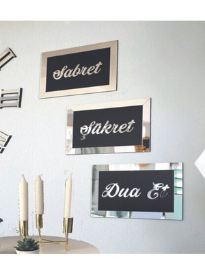 3D Sabret Şükret Dua Et 3'lü Set 20X30 Gümüş Parlak Metalik Gri Tablo