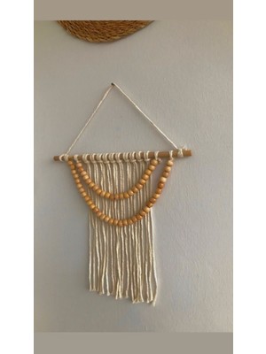 Bohem Makrome Duvar Süsü, Ahşap ve Boncuk Detaylı Dekorasyon Parçası