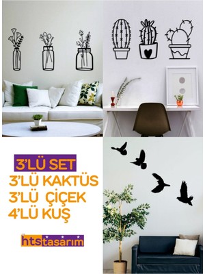 Kaktüs, Çiçek ve Kuşlar Seti, Şık ve Doğal Dekoratif Ürünler