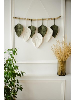 Yeşil Makrome Tüy Duvar Dekoru 60X40CM, Modern ve Şık Iç Mekan Dekorasyonu Için Ideal