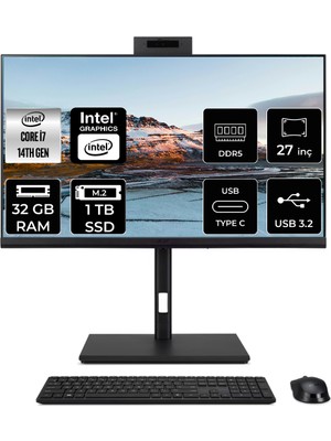 Acer Veriton 4000 Intel Core I7 14700 32GB 1tb SSD 27" Fhd Fdos All In One Bilgisayar & Per4 USB Bellek DQR23EM003P318