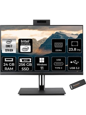 Acer Veriton 4000 i7 13700 All In One Bilgisayar 24GB RAM 256GB SSD 23.8" FHD Win11 Pro + Per4 USB DQR03EM00GP421