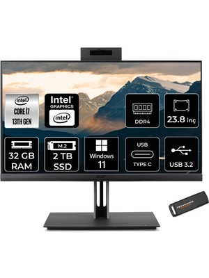 Acer Veriton 4000 Intel Core I7 13700 32GB 2tb SSD 23.8" Fhd W11H All In One Bilgisayar & Per4 Bellek DQR03EM00GP379