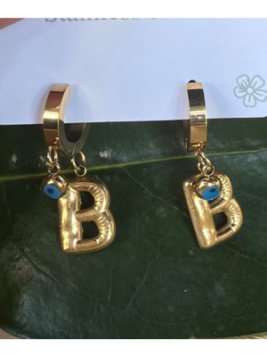 Monalisa Home Gold Renk B Harfi Lüks Gösterişli Klips  Küpe