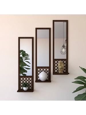 3'lü Ahşap Duvar Süsü Rafı, Fas Temalı, Siyah, Dekoratif ve Şık Tasarım
