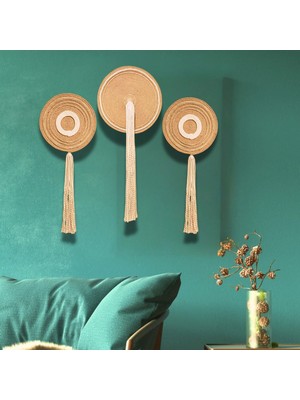 El Yapımı Çok Renkli Etnik Hasır Tabak Seti Bohem Duvar Dekoru