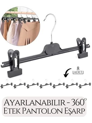 Bx Etek Pantolon Eşarp Kıskaçlı Askı 8 Li Set