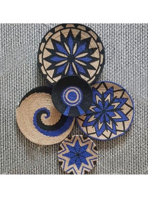 El Yapımı Afrika Tarzı Renkli Hasır Tabak Seti Bohem Duvar Dekoru