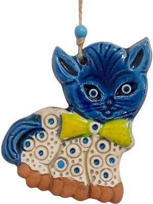 Mavi Kedi Asma Duvar Süsü, Porselen, 14X10 Cm, Tek Adet