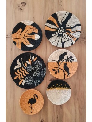 El Yapımı Renkli Etnik Hasır Tabak Seti, Bohem Duvar Dekoru