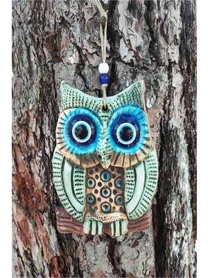 Mavi Baykuş Asma Duvar Süsü Porselen 14X13 Cm, Ev ve Bahçe Için Dekorasyon