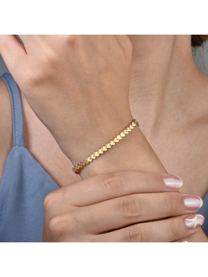 14 Ayar Altın Kaplama Zarif Birbirine Geçmeli Kalp Gümüş Bileklik - BP00106