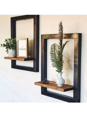 Şık Ahşap Dekoratif Duvar Rafı, Siyah, Modern ve Zarif Tasarım