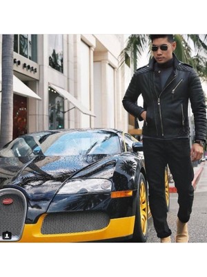 Hakiki Deri Siyah Bodo Fermuarlı Erkek Deri Ceket