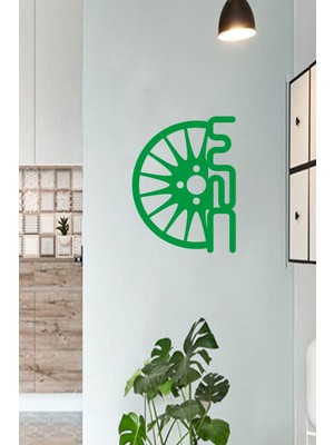 Yeşil Araba Jant Temalı Ahşap Lazer Kesim Duvar Dekoru, Kendinden Yapışkanlı
