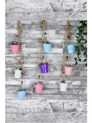 Renkli 3'lü Sarkaç Kova Duvar ve Bahçe Dekoru, Dayanıklı ve Şık Tasarım