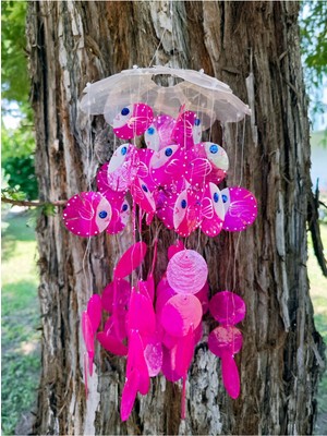 Beyaz Balıklı Rüzgar Çanı, Zarif ve Sakinleştirici Dekoratif Süs