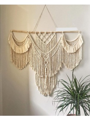 Ekru Makrome Duvar Süsü, Şık ve Doğal Dekoratif Aksesuar