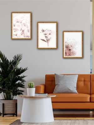 Soft Pembe Çiçekli 3'lü Duvar Dekoru, Şık ve Zarif Tasarım