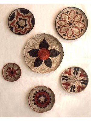 Kahverengi Hasır Duvar Dekor ve Tabak Seti, 6'lı, Şık ve Doğal Görünüm