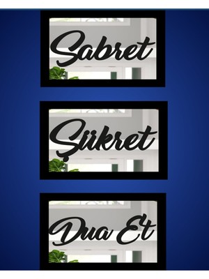 3D Sabret Şükret Dua Et Seti Gümüş Ayna 26X16 cm Siyah Renk