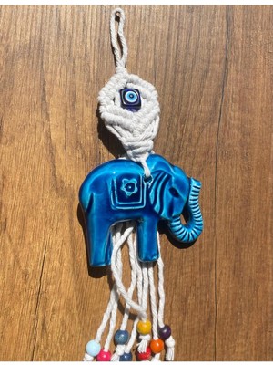 Mavi Seramik Fil Figür Baklava Ürüğü Dekoratif Obje