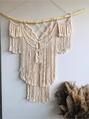 Ekru Makrome Duvar Dekoru 90X90CM, Şık ve Doğal Dekorasyon Için Ideal Seçenek