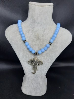 Mryart Mavi Cam Boncuklu Fil Figürlü Kolye