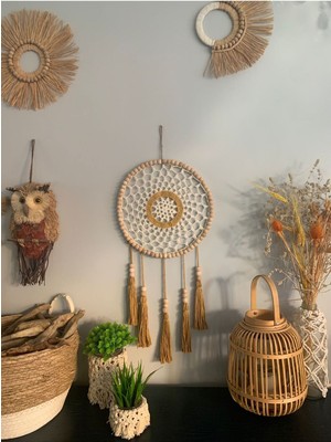 El Yapımı Bohem Makrome Rüya Kovucu Mandala Duvar Süsü