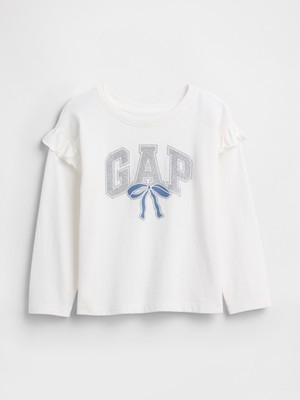 Gap Kız Bebek Beyaz Gap Logolu Volanlı Bisiklet Yaka T-Shirt