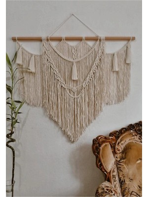 Ekru Makrome Duvar Süsü, Şık ve Huzurlu Dekorasyon Parçası