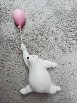 Sevimli Ayı ile Pembe Balon Duvar Dekoru, Şık ve Renkli Süs Parçası