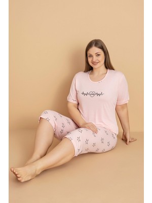 Yıldız Desenli Büyük Beden Kapri Pijama Takımı