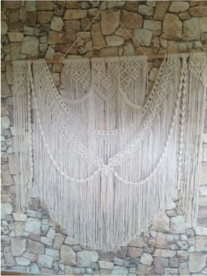 El Yapımı Büyük Boy Bohem Makrome Duvar Süsü, Doğal Pamuk Ip ile Örülmüş