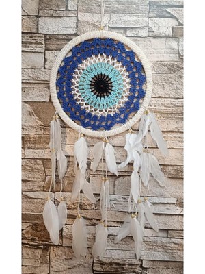 Renkli Makrome Dreamcatcher, Nazar Boncuklu Kuş Tüyü Duvar Süsü