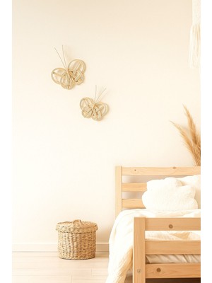 Krem Rattan Kelebek Duvar Süsü, Şık ve Doğal Dekoratif Aksesuar